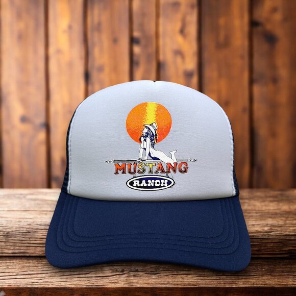 Mustang Ranch Mens Trucker Hat Navy Snapback Brothel 1976 Nevada Baseball Cap - Picture 1 of 4